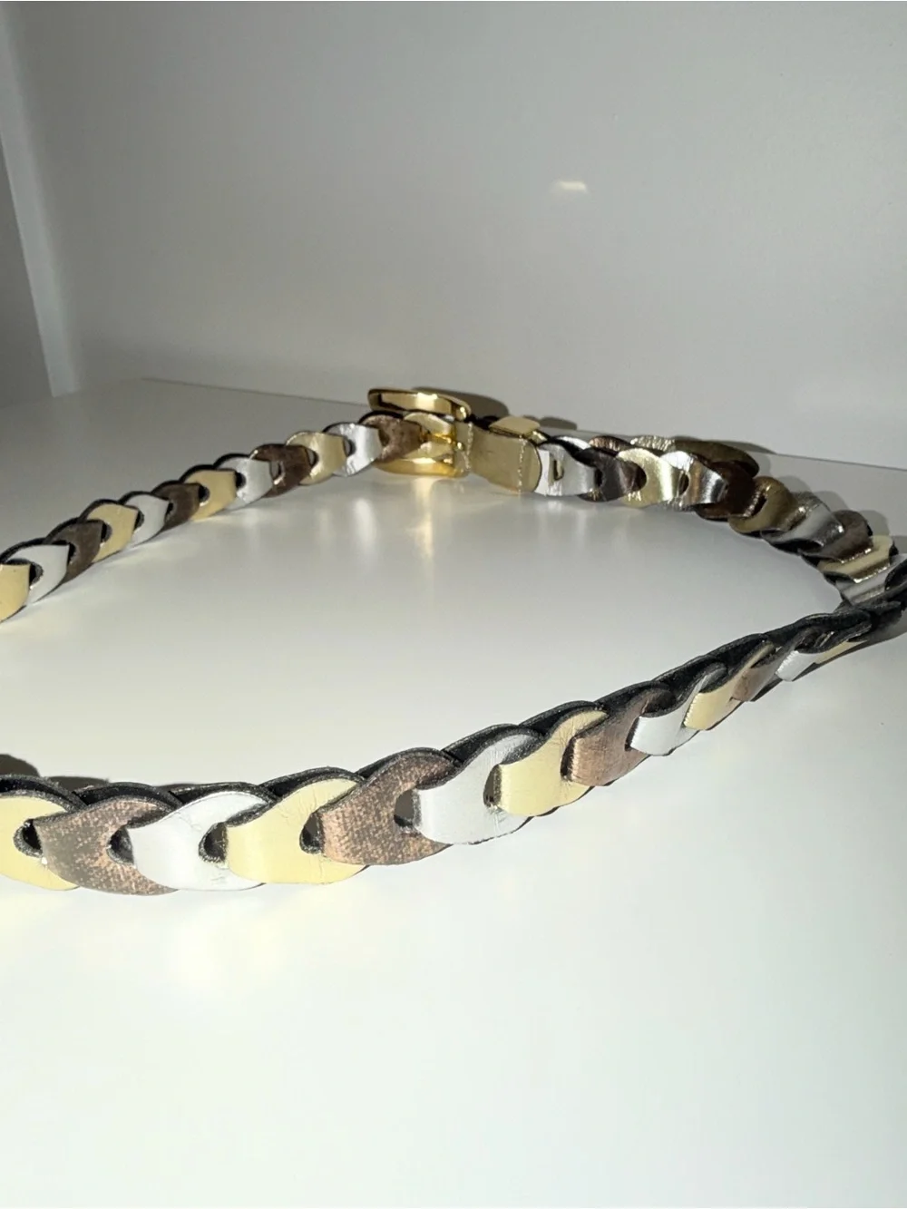 Braided Metallic Adjustable Belt with Gold Hardware